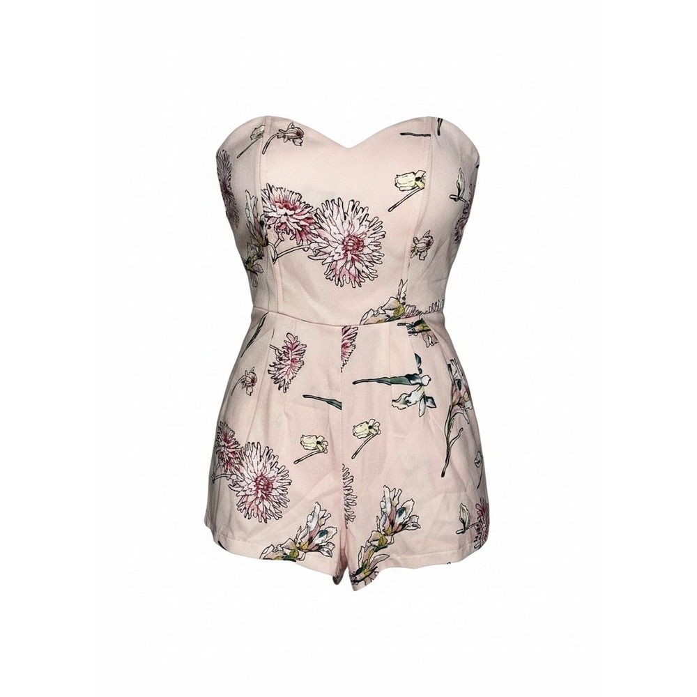 Molly Bracken Pink Floral Strapless Sweetheart Romper Small Y104E18